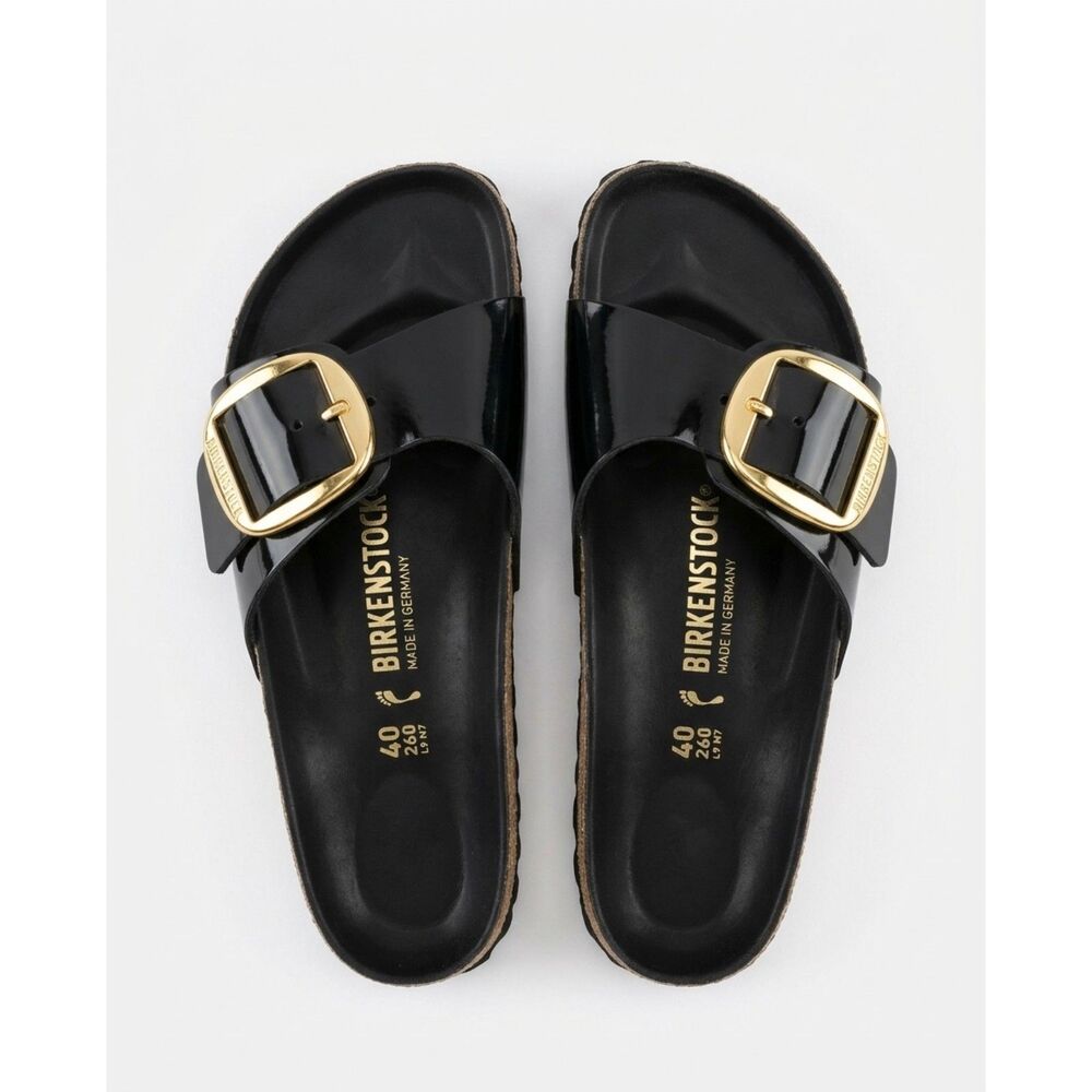 Birkenstock Madrid Big Buckle Slide Black Patent Leather Size 40